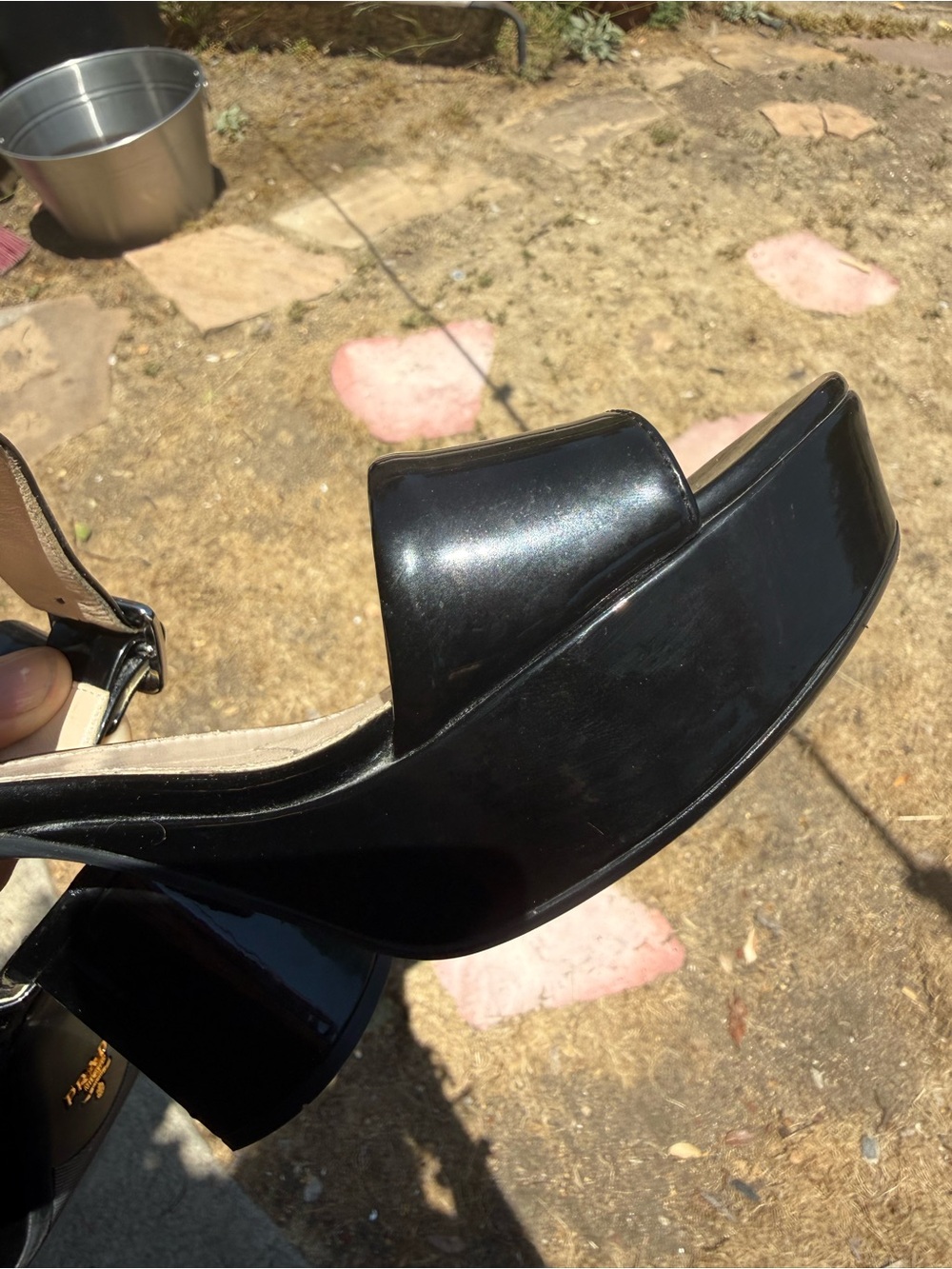 For SUNNY PRADA Black Patent Leather Women's Sandals w/ block heel 36.5 - Picture 10 of 12